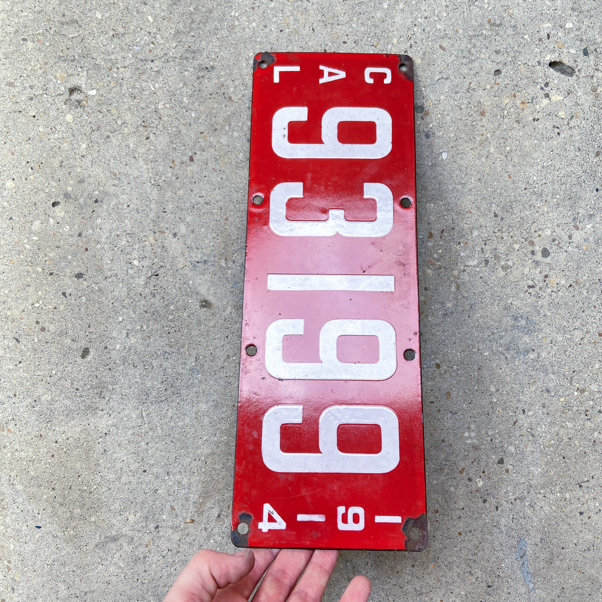 1914 California Porcelain License Plate Vintage Red Auto Collectible 93199