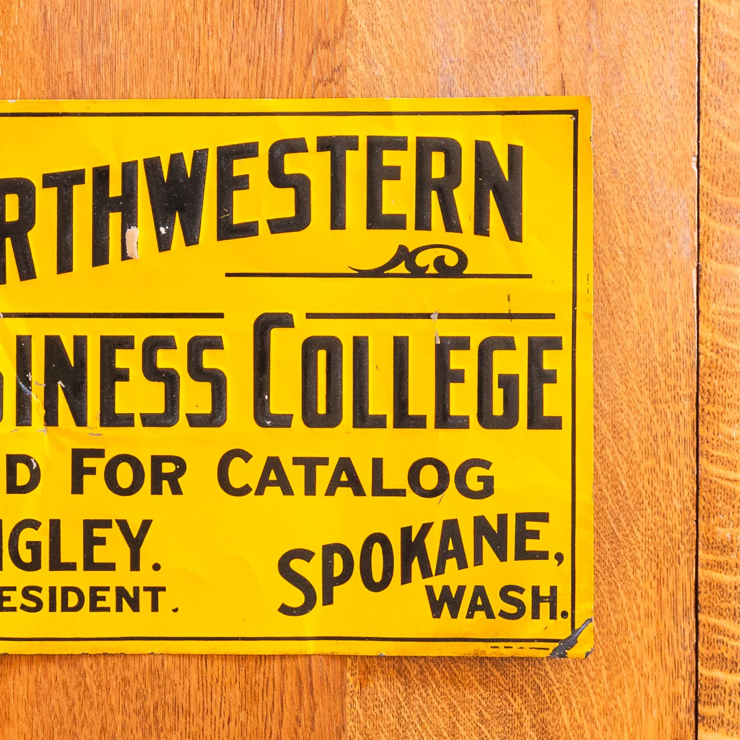 1920 Era Northwestern Business College Tin Sign | Vintage Spokane Washington Advertising