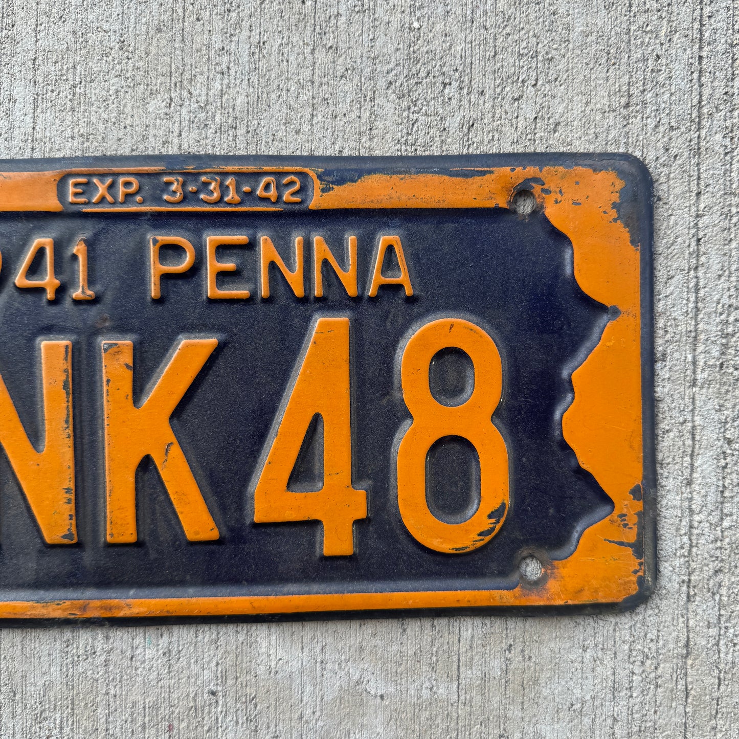 1941 Pennsylvania License Plate | Vintage Blue Yellow with State Shape 9NK48