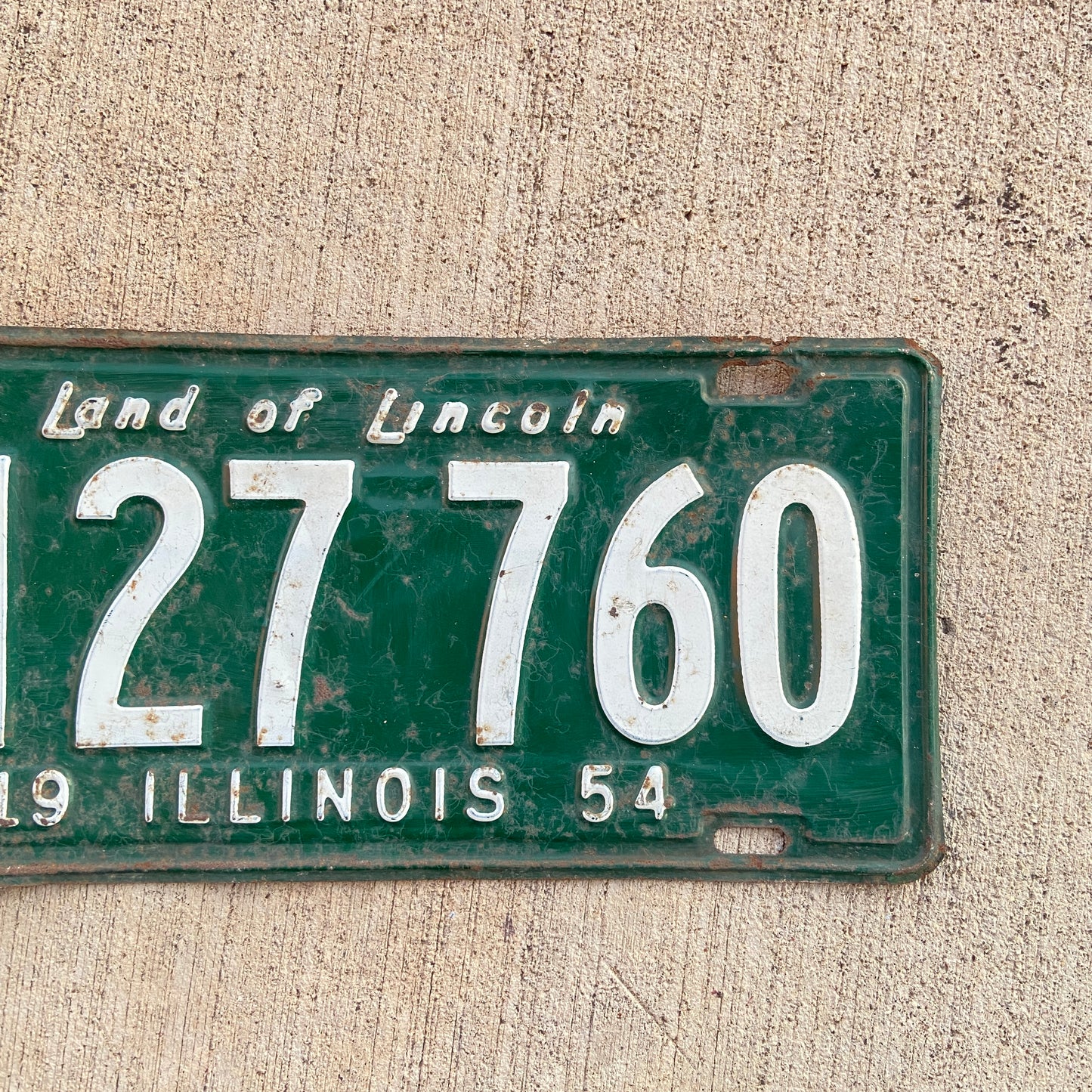 1954 Illinois License Plate Vintage Green White Wall Decor