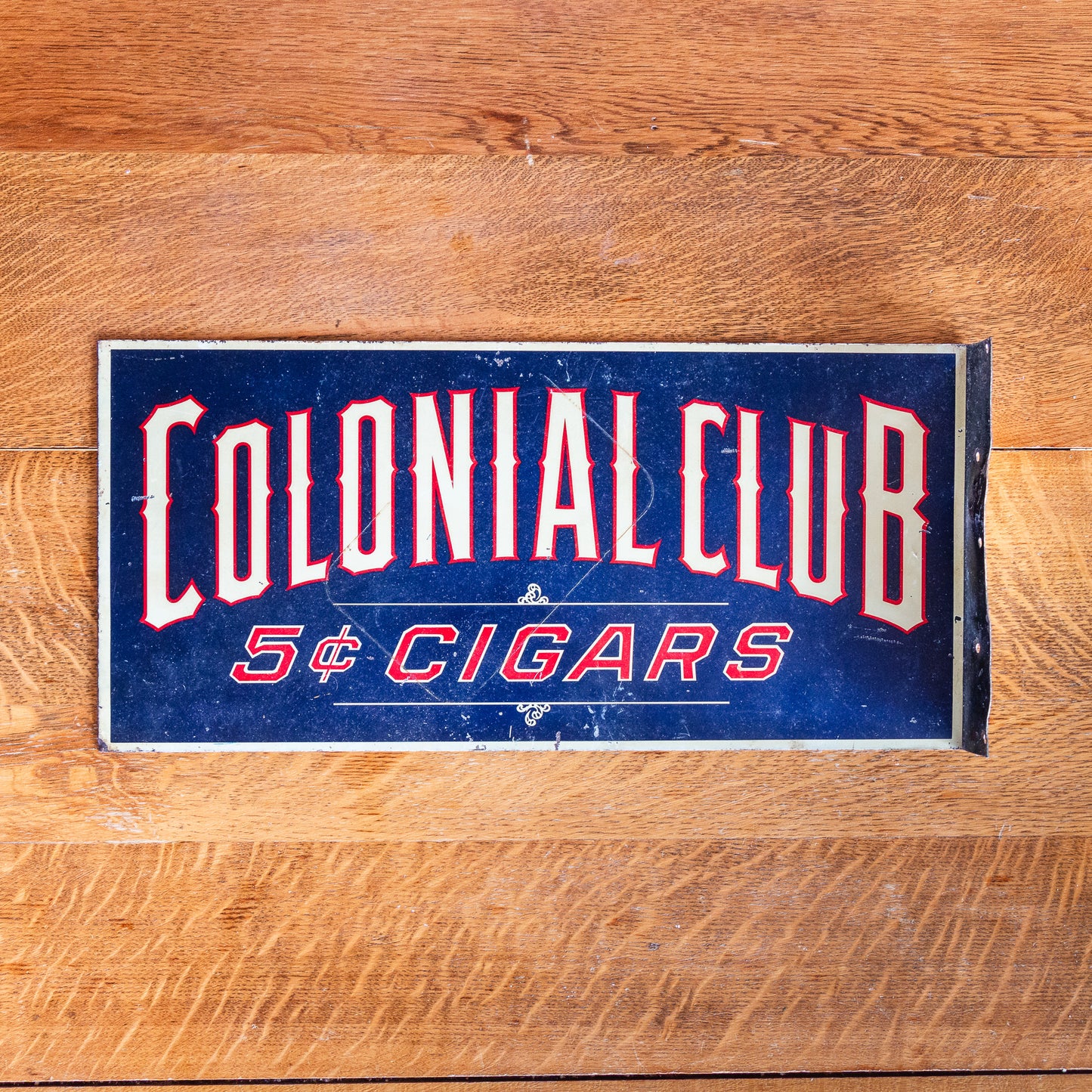 1920s Colonial Club 5¢ Cigars Painted Metal Flange Sign | Vintage Tobacco Advertising