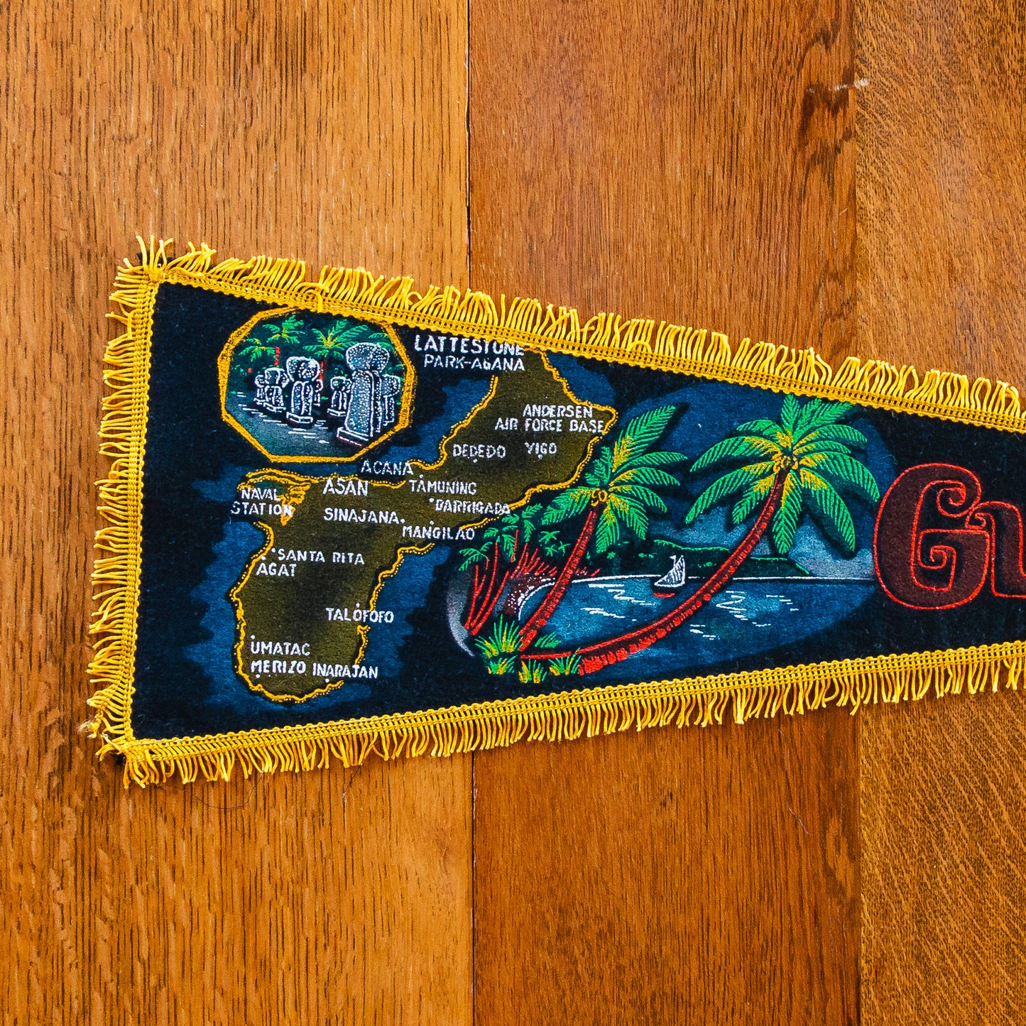 Vintage Guam USA Black Pennant | 1960s Tropical Souvenir