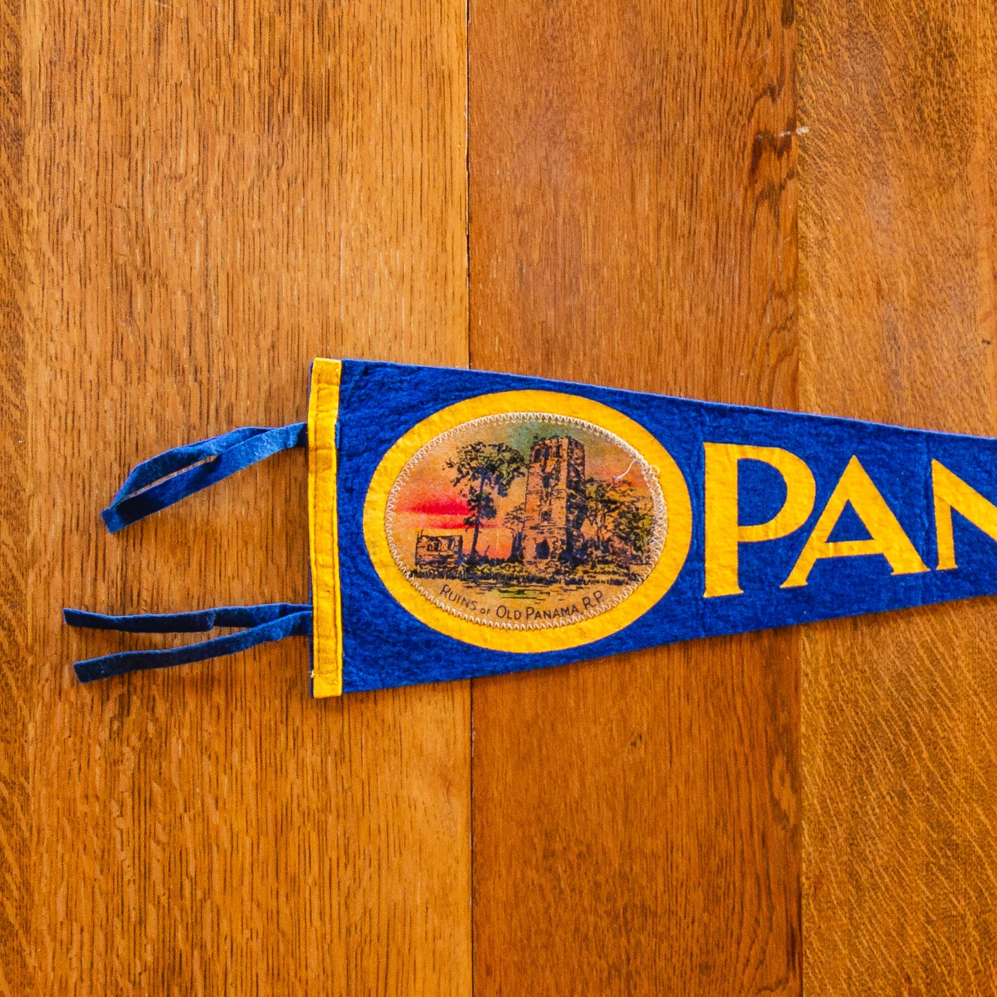 Panama Felt Pennant | Vintage Blue 1950s Travel Collectible