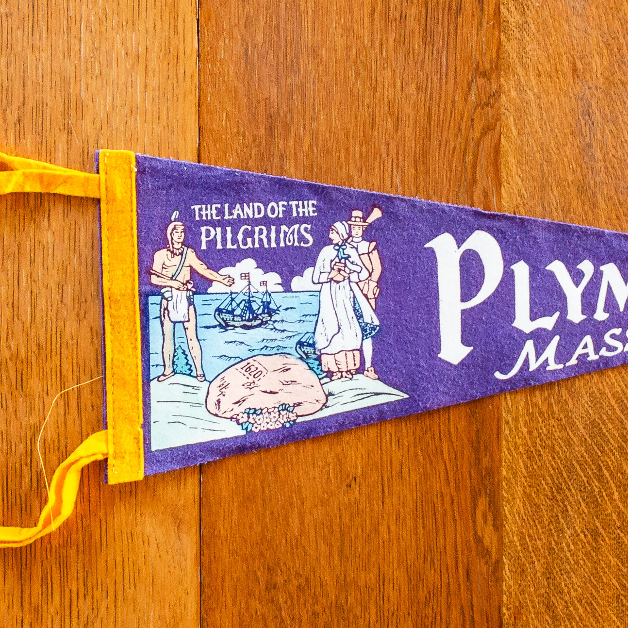 Plymouth Massachusetts Purple Felt Pennant Vintage Wall Decor
