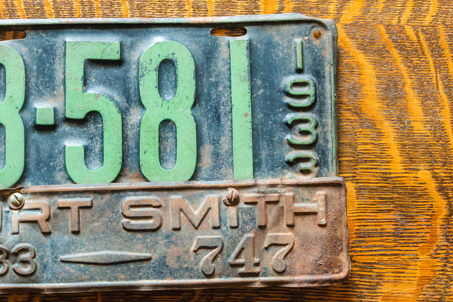 1933 Arkansas License Plate with Ft. Smith Topper Vintage
