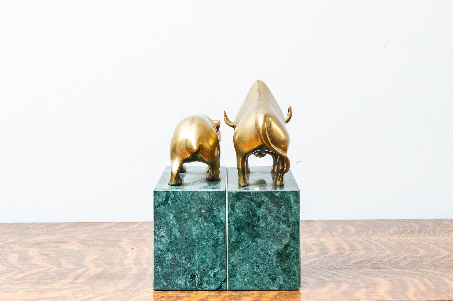 Brass Stock Market Bear and Bull Bookends Vintage Shelf Decor