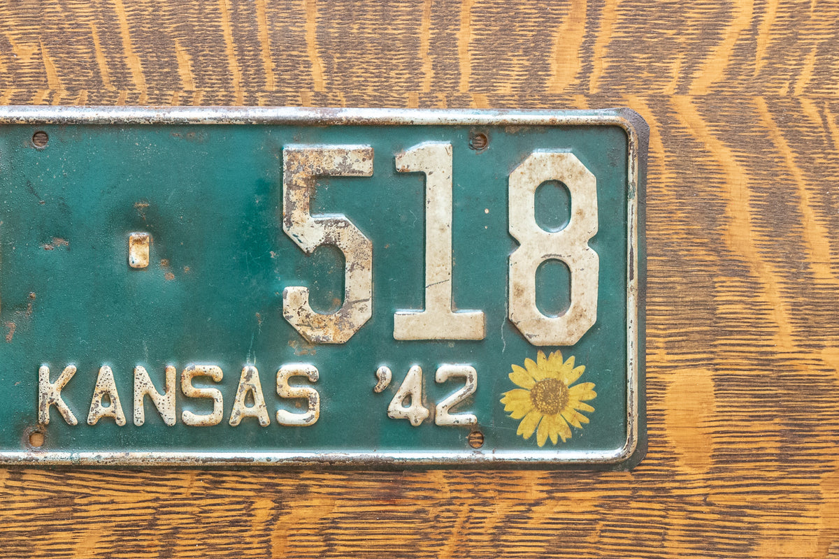 1942 Kansas Sunflower License Plate Vintage Floral Wall Decor 5518