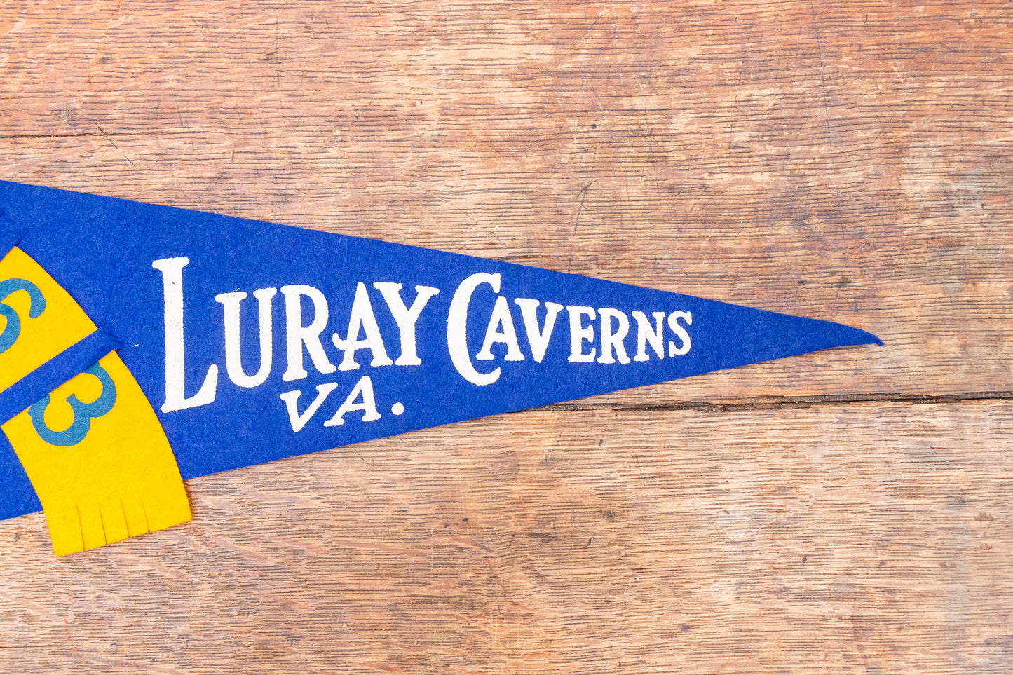 1963 Luray Caverns Virginia Blue Felt Pennant Wall Decor - Eagle's Eye Finds