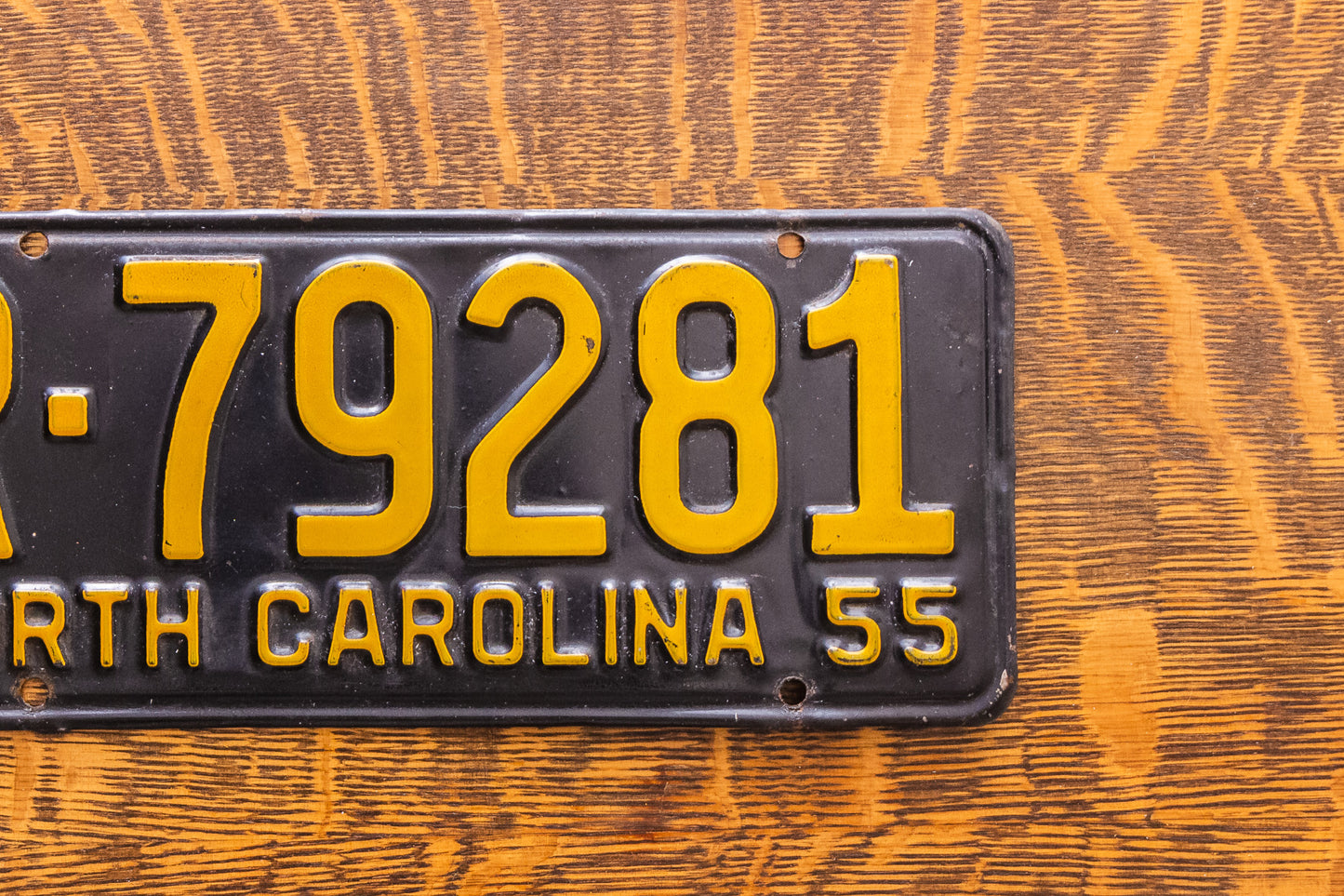 1955 North Carolina License Plate Vintage Black Yellow DMV Clear