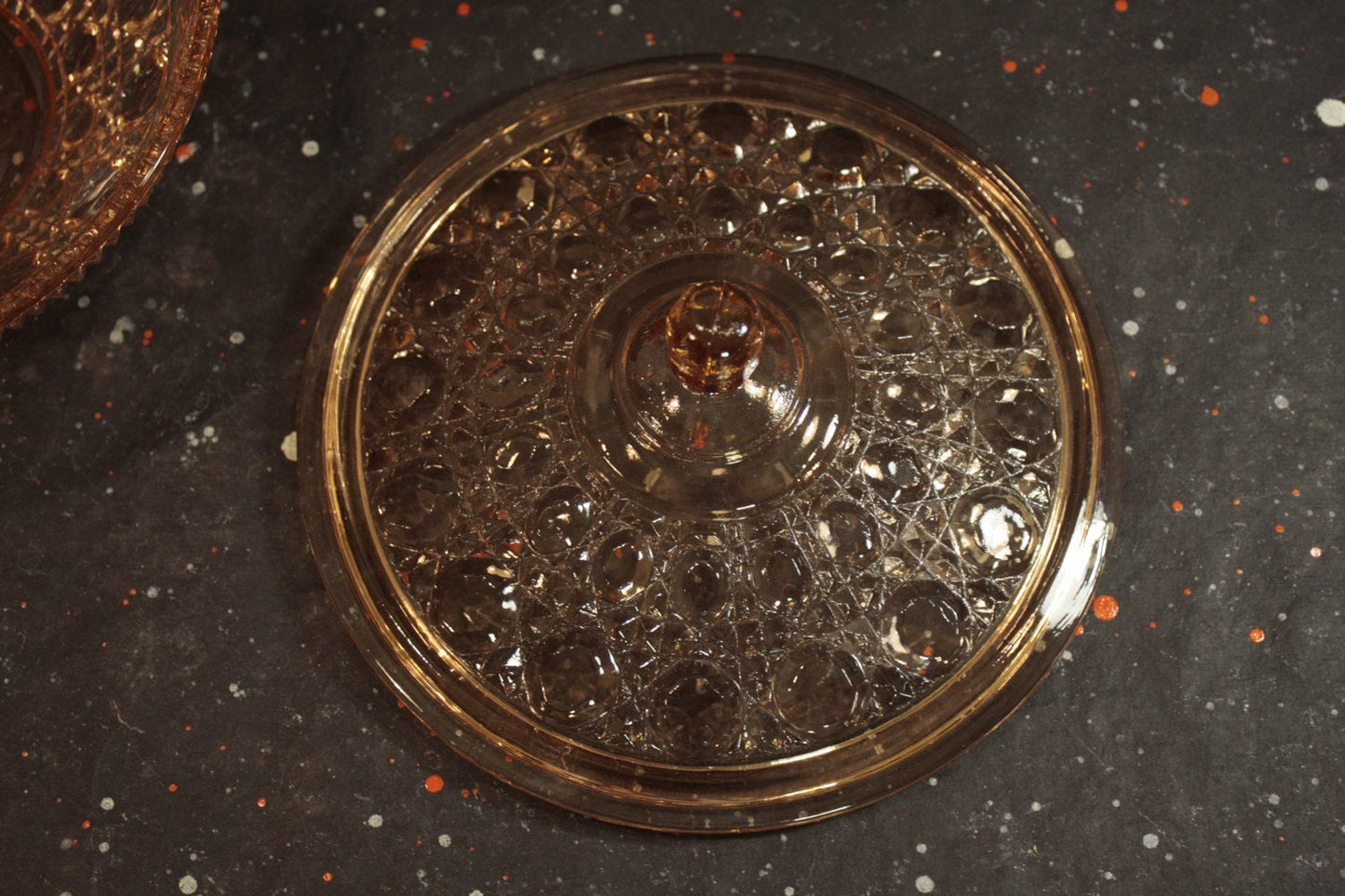 Pink Windsor Cane and Button Vintage Glass Candy Dish - Eagle's Eye Finds