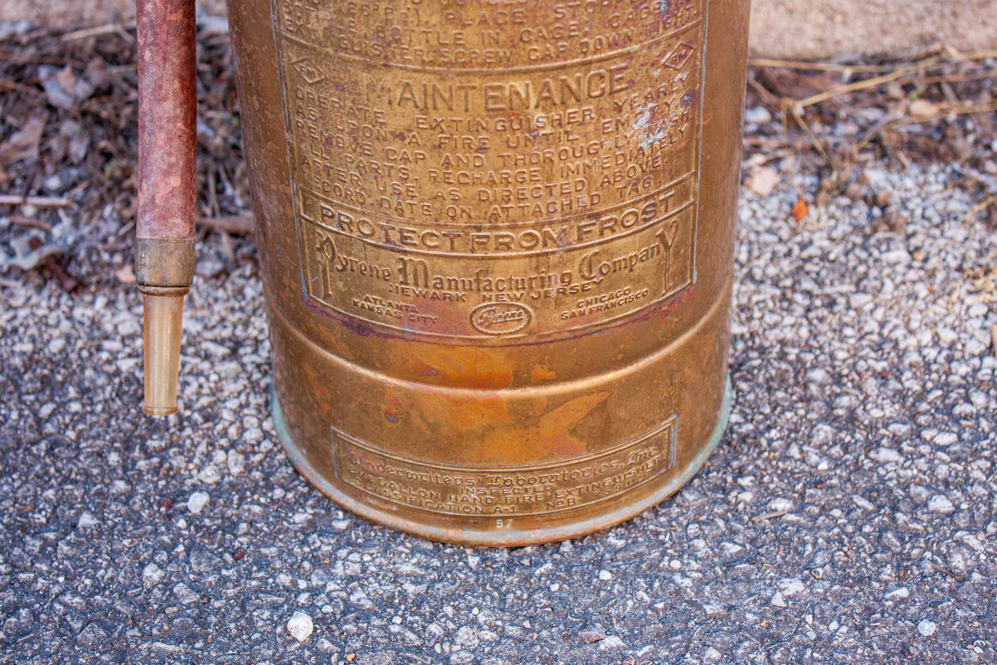 Copper and Brass Soda Acid Fire Extinguisher Vintage Pyrene Guardene Firefighter Decor - Eagle's Eye Finds