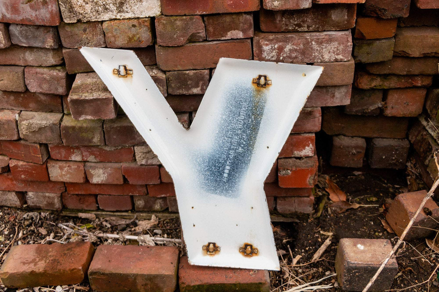 Goodyear Y White Letter Porcelain Vintage Wall Hanging Decor Metal Initials Name Letter - Eagle's Eye Finds