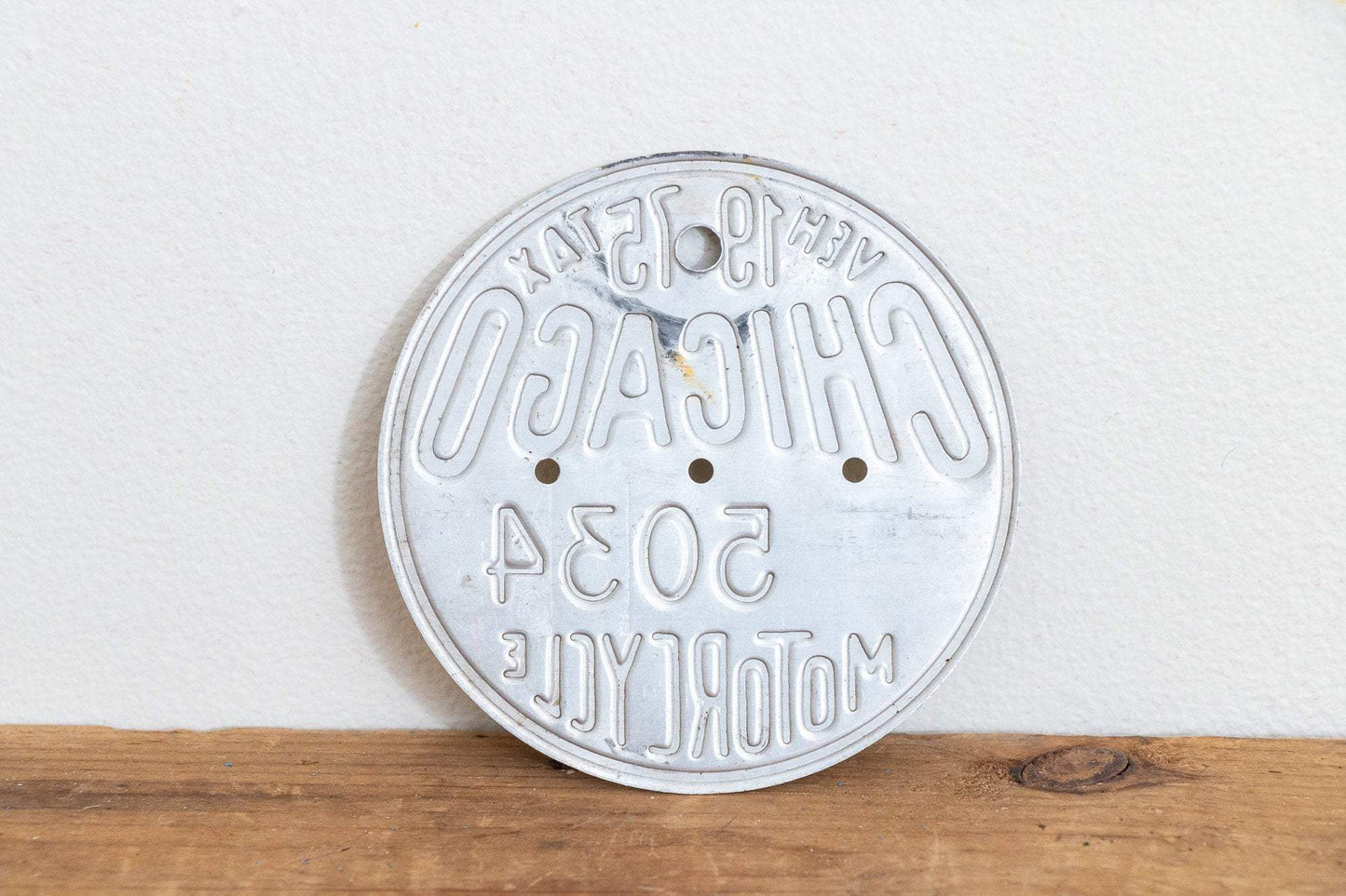 1975 Chicago Motorcycle Tax Tag Vintage License Plate Auto Collectible - Eagle's Eye Finds