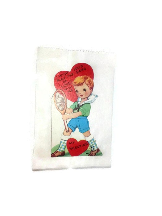 Vintage Die Cut Hallmark Tennis Player Valentine - Eagle's Eye Finds