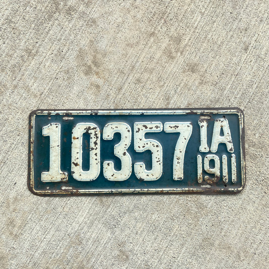 1911 Iowa License Plate First Issue Auto History Decor