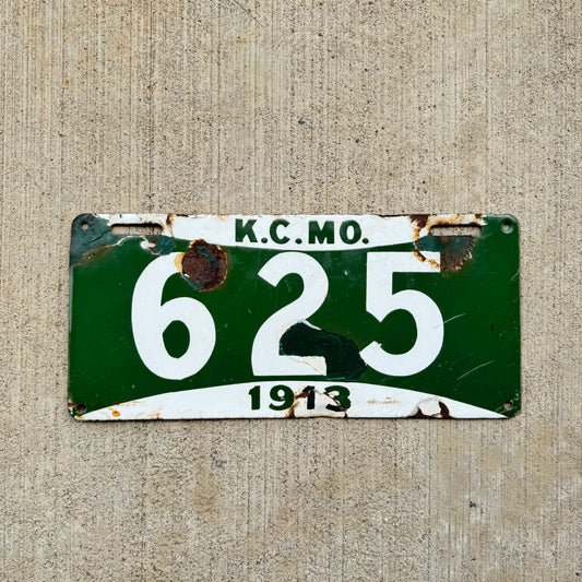 1913 Kansas City Missouri Porcelain License Plate 625 Early Auto Decor