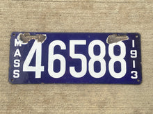 Load image into Gallery viewer, 1913 Massachusetts Porcelain License Plate Vintage Blue Car Wall Decor
