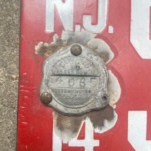 1914 New Jersey Porcelain License Plate Vintage Red Car Wall Decor