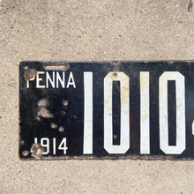 Load image into Gallery viewer, 1914 Pennsylvania Porcelain License Plate Vintage Black Auto Wall Decor 101044
