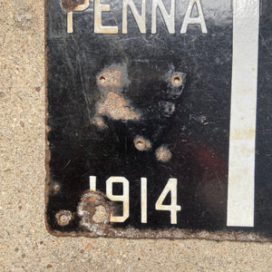 1914 Pennsylvania Porcelain License Plate Vintage Black Auto Wall Decor 101044