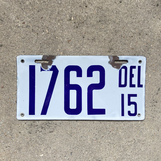 1915 Delaware Porcelain License Plate 1762 High Quality