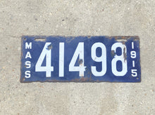 Load image into Gallery viewer, 1915 Massachusetts Porcelain License Plate Vintage Blue Car Wall Decor

