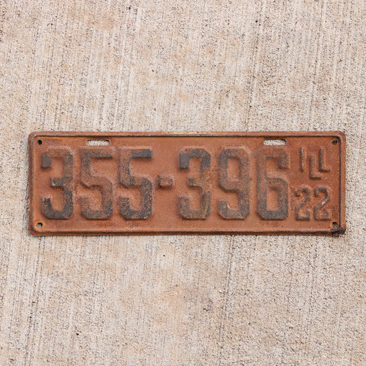 1922 Illinois License Plate Vintage Rustic Wall Decor