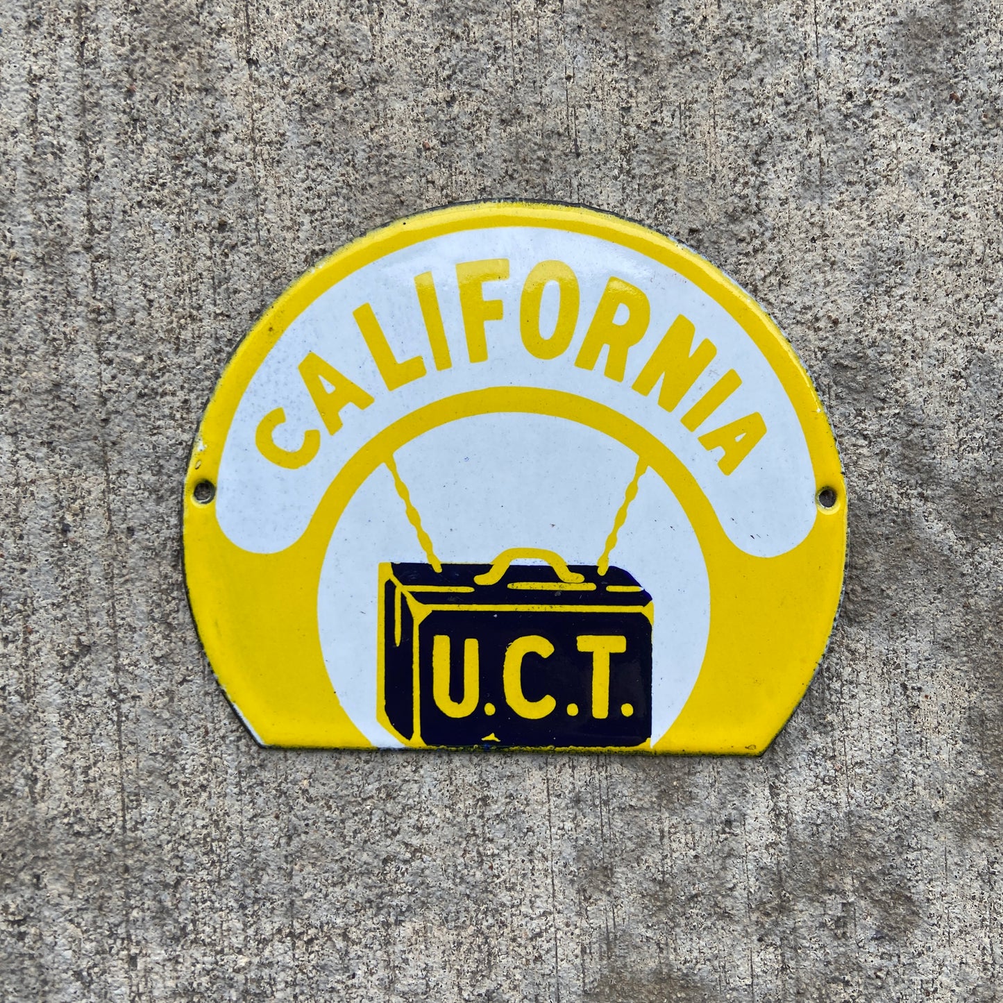1930 Era California UCT Porcelain License Plate Topper Badge Fraternal Order