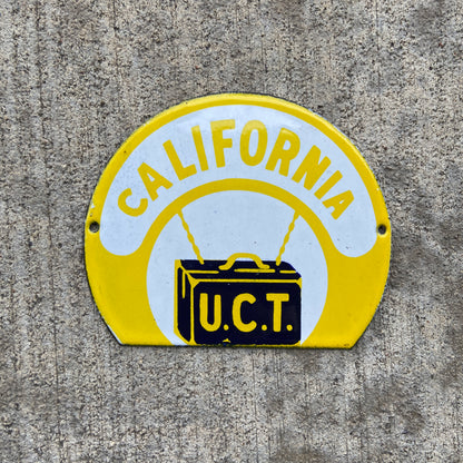 1930 Era California UCT Porcelain License Plate Topper Badge Fraternal Order