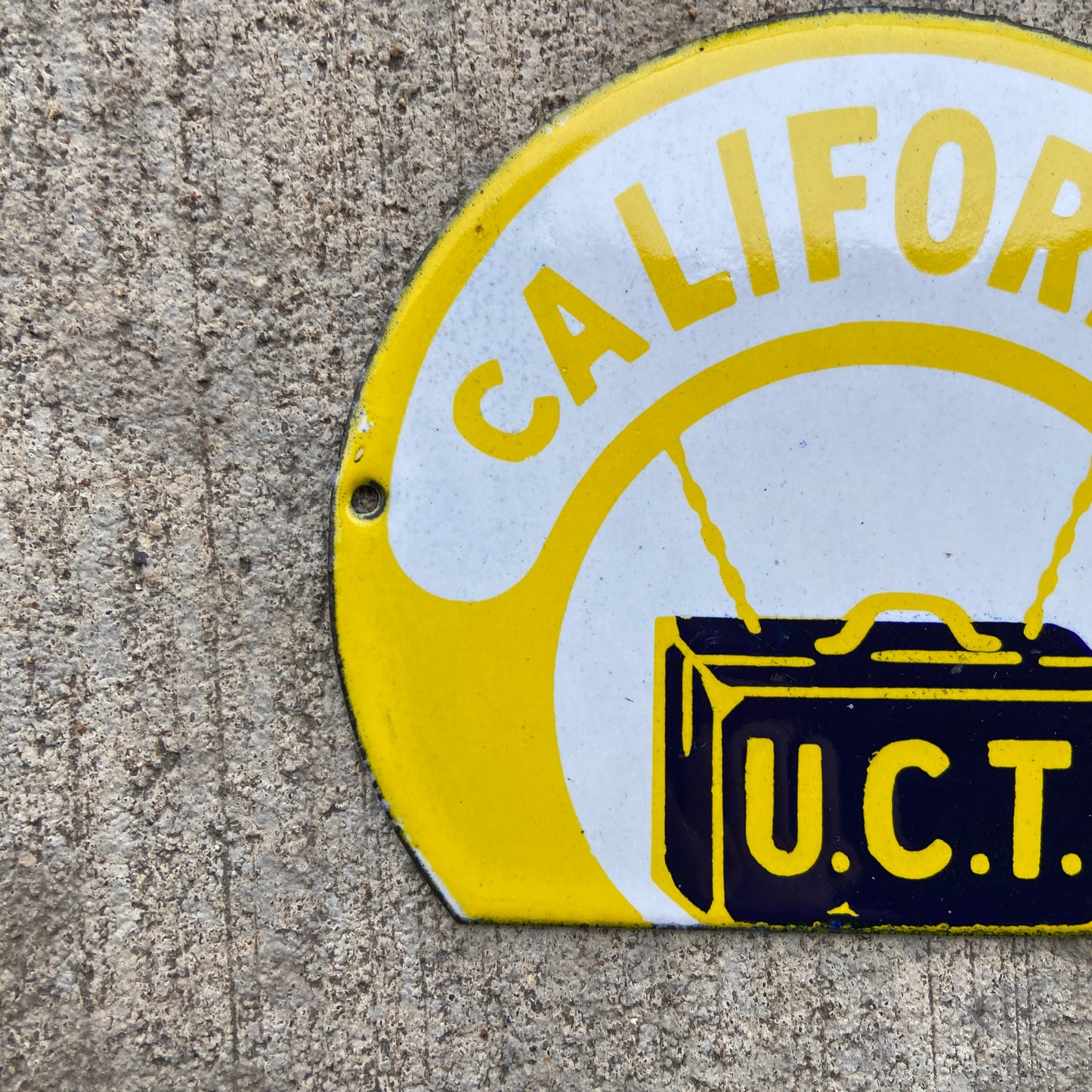 1930 Era California UCT Porcelain License Plate Topper Badge Fraternal Order