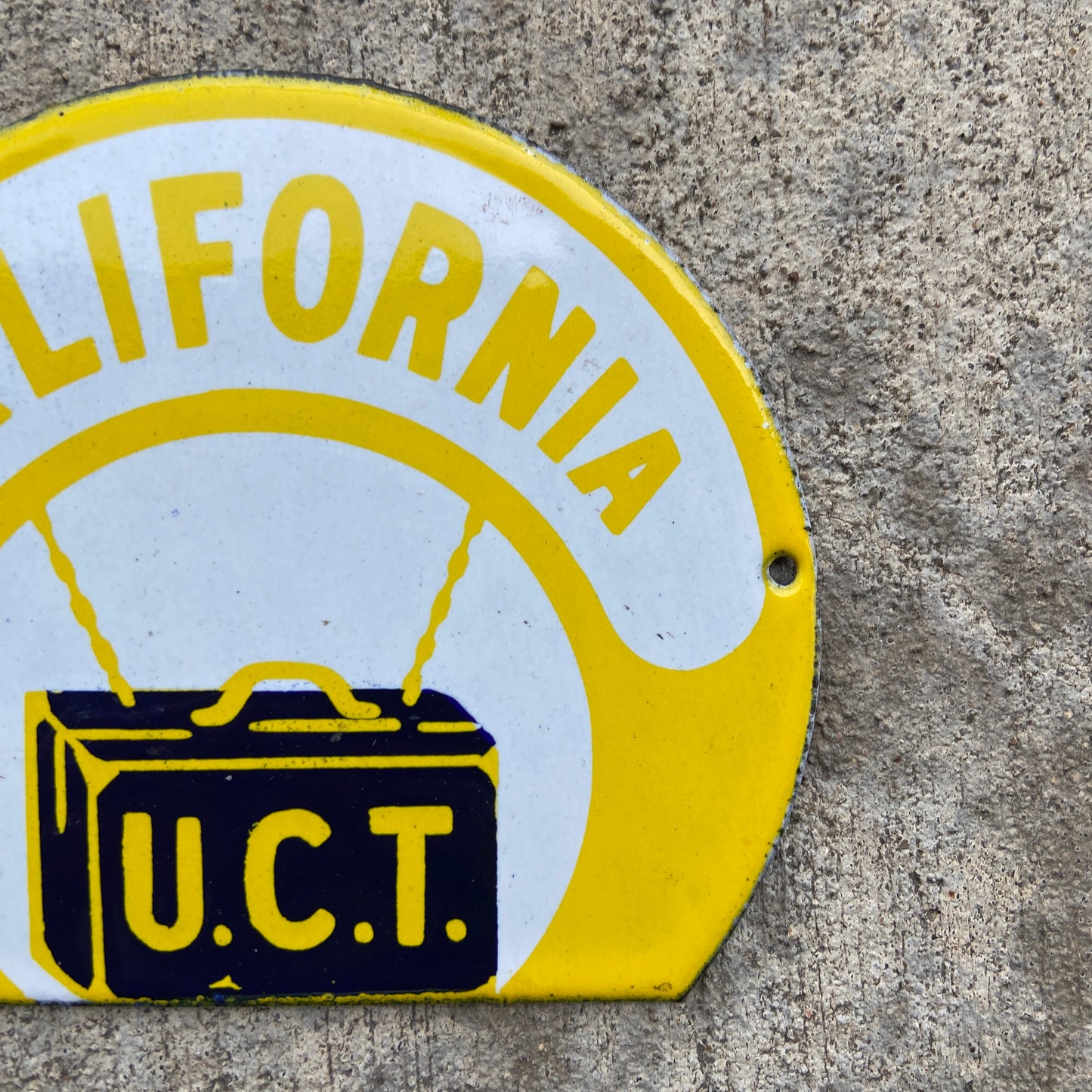 1930 Era California UCT Porcelain License Plate Topper Badge Fraternal Order