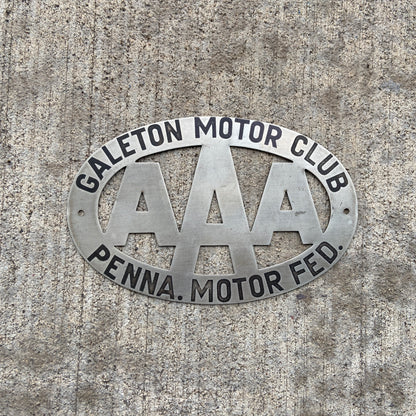 1930s Galeton Pennsylvania AAA Metal Car Badge License Plate Topper Motor Club