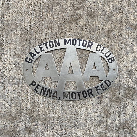 1930s Galeton Pennsylvania AAA Metal Car Badge License Plate Topper Motor Club