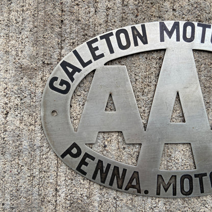 1930s Galeton Pennsylvania AAA Metal Car Badge License Plate Topper Motor Club