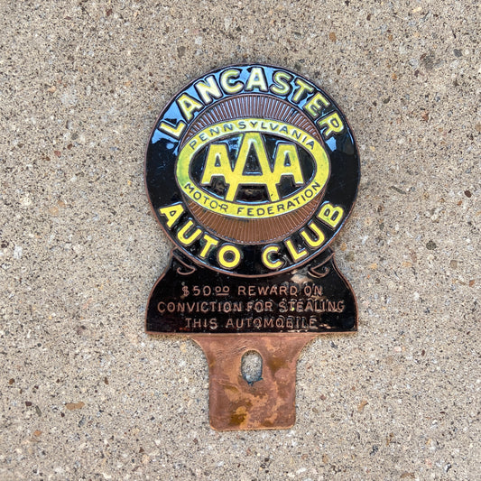 1930s Lancaster Pennsylvania Porcelain License Plate Topper AAA Auto Club