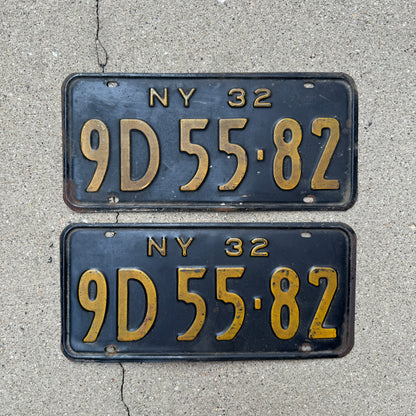 1932 New York License Plate Pair YOM DMV Clear 9D 5582