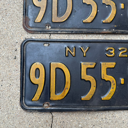 1932 New York License Plate Pair YOM DMV Clear 9D 5582