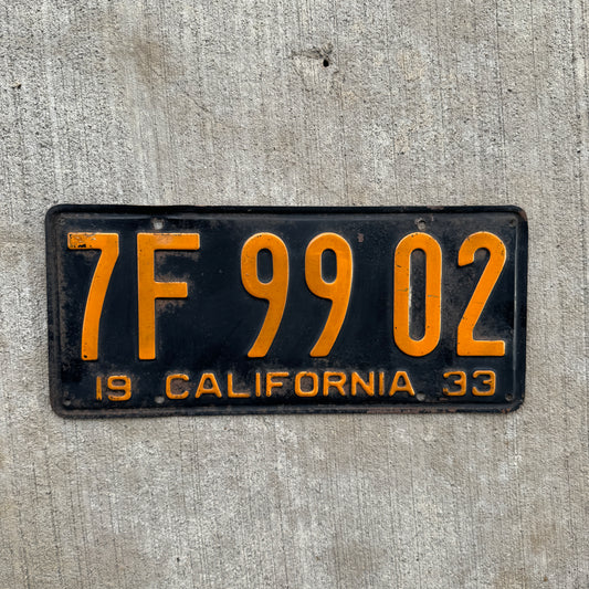 1933 California License Plate Vintage Black Garage Wall Decor