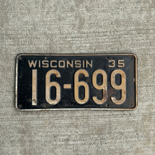 1935 Wisconsin License Plate Vintage Modern Industrial Decor