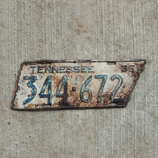 1936 Tennessee License Plate State Shaped Wall Decor
