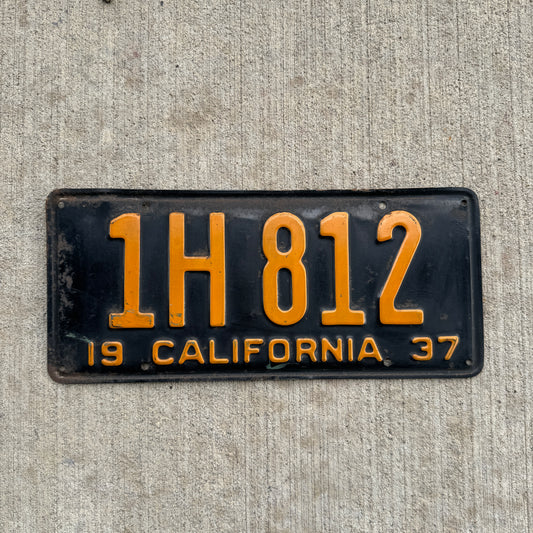 1937 California License Plate Vintage Black Garage Wall Decor