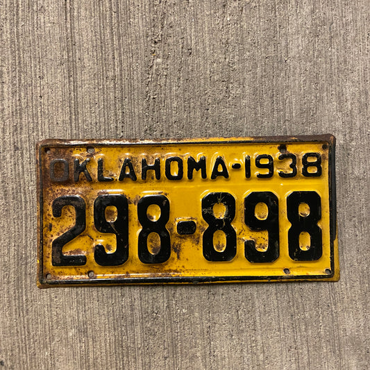 1938 Oklahoma License Plate Vintage Industrial Wall Decor