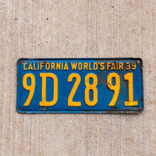 Load image into Gallery viewer, 1939 California License Plate Vintage World&#39;s Fair Wall Decor
