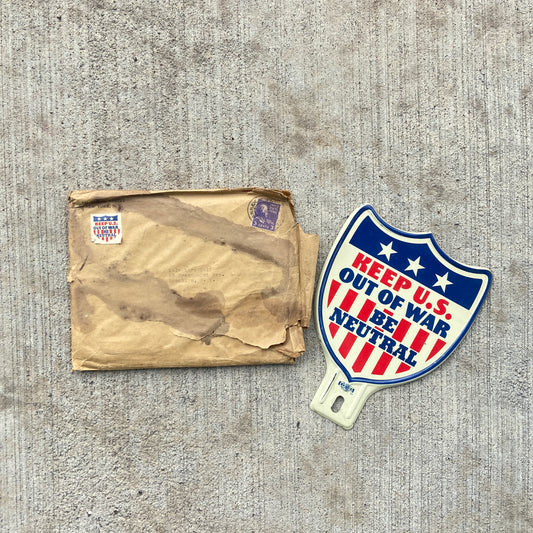 1940s Era Keep US Out of War License Plate Topper WWII NOS