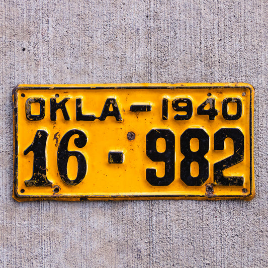 1940 Oklahoma License Plate Vintage Yellow Wall Decor 16982