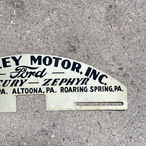 1940s Ford Pennsylvania License Plate Topper Mercury Zephyr Dealer