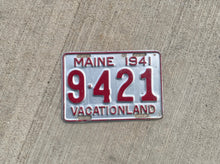 Load image into Gallery viewer, 1941 Maine License Plate Vintage Silver and Red Wall Decor
