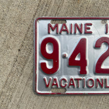 Load image into Gallery viewer, 1941 Maine License Plate Vintage Silver and Red Wall Decor
