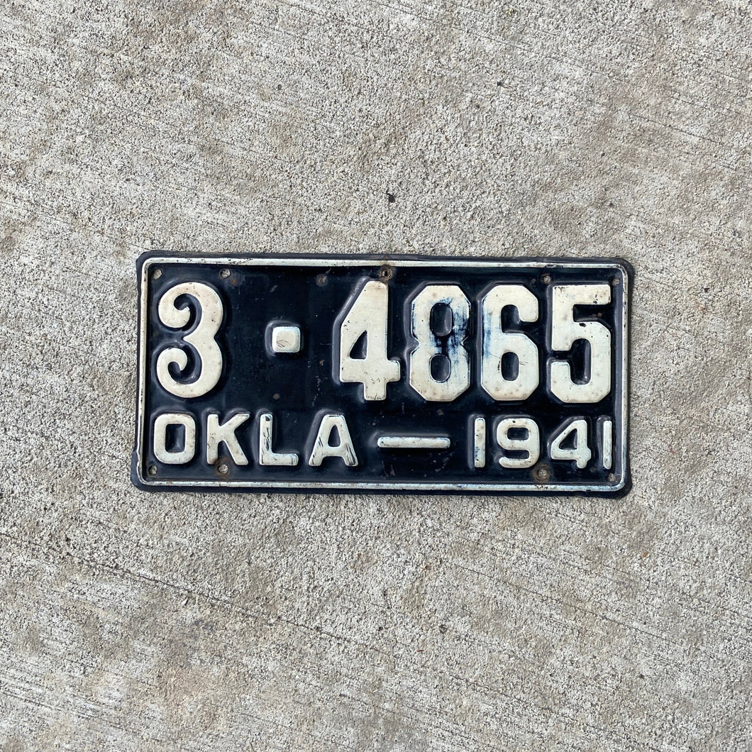 1941 Oklahoma License Plate Vintage Black White Wall Decor 34865