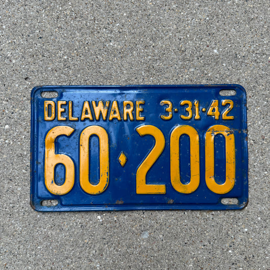 1942 Delaware License Plate Vintage Blue Wall Decor